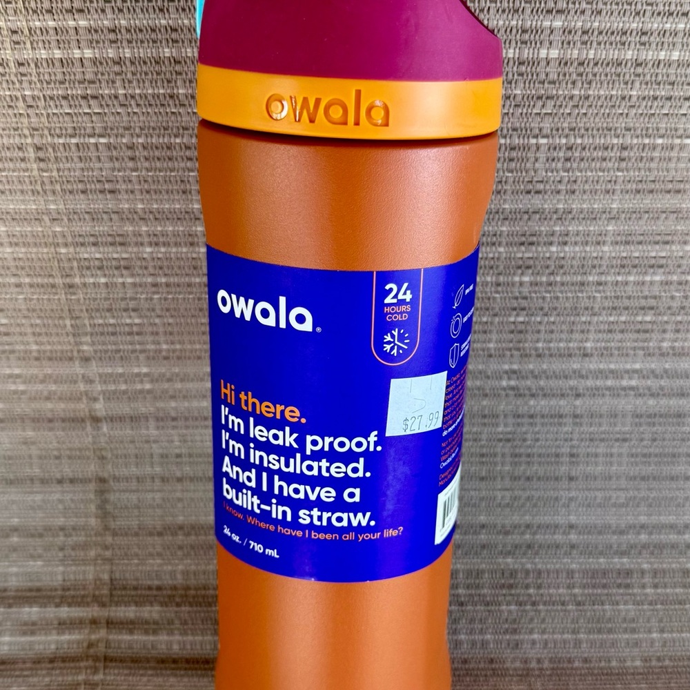 Owala Purple and Orange Insulated Water Bottle with Straw